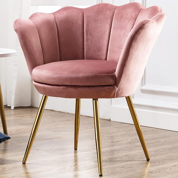Wahson Velvet Upholstered Living Room Petal Chair, Comfy Mid-Century Modern Vanity Scalloped Chai... | Amazon (US)