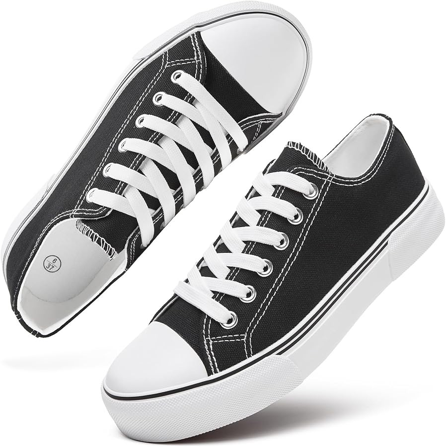 hash bubbie White Sneakers for Women Low Top Canvas Shoes Womens Canvas Sneakers Women's Fashion ... | Amazon (US)