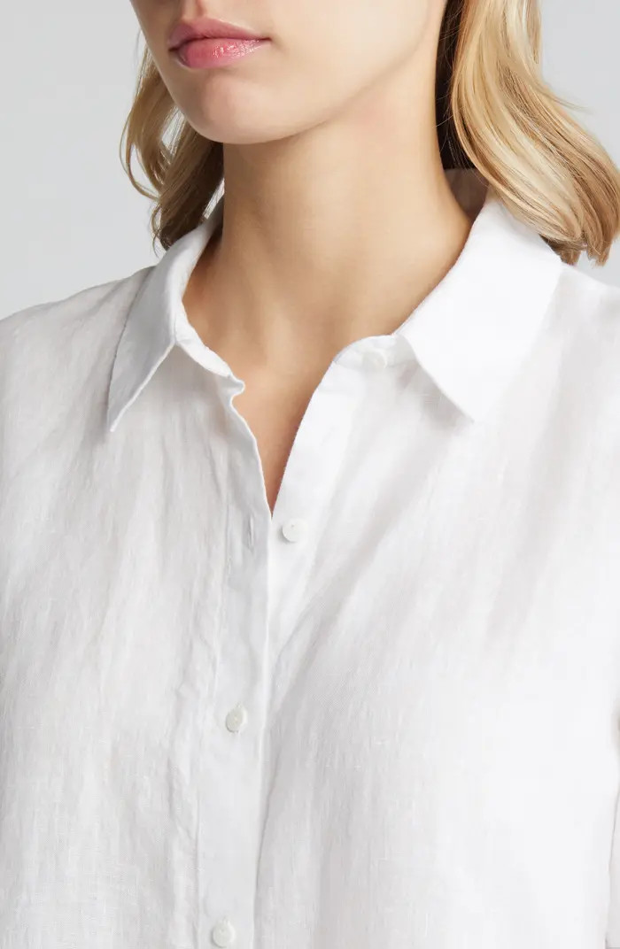 Eileen Fisher Classic Long Sleeve Organic Linen Button-Up Shirt | Nordstrom | Nordstrom