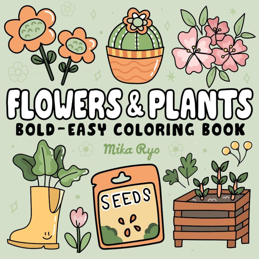 Flowers & Plants Bold and Easy Coloring Book: for Adults and Kids, Simple and Big Designs for Rel... | Amazon (US)