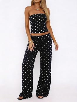 Women Striped Two Piece Set Tube Top Wide Leg Pants Summer Casual Matching Lounge Set Beach Vacat... | Amazon (US)