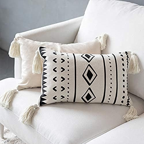 Unibedding Tufted Boho Lumbar Throw Pillow Covers 12X20 Inch Decorative Small Cream Pillow Case C... | Amazon (US)