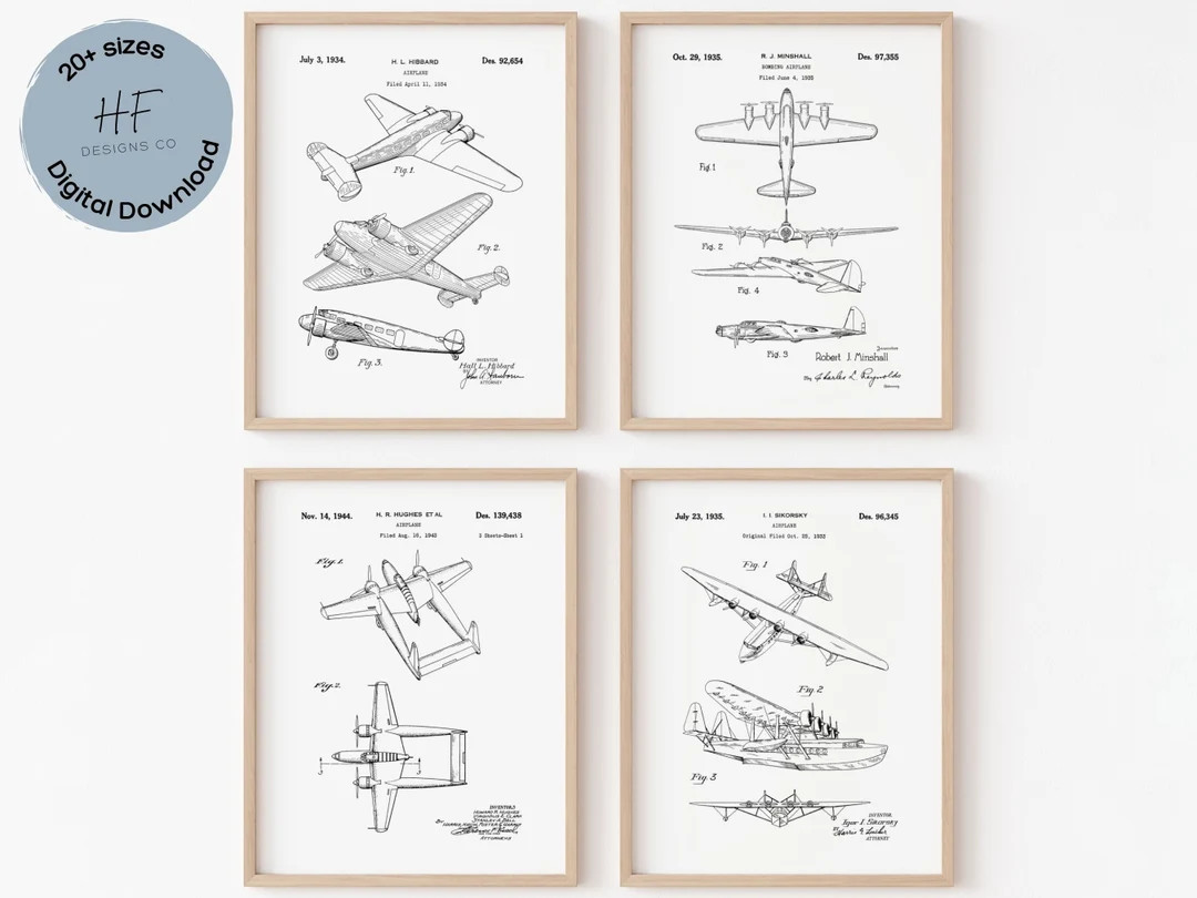 Airplane Nursery Wall Art, Set of 4, Boy Nursery Decor, Boy Airplane Bedroom Prints, Plane Room D... | Etsy (US)