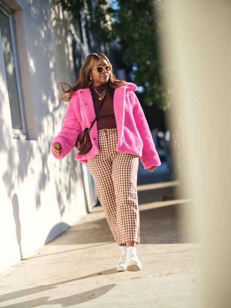 Day two of my 75 hard style challenge! Shopped my closet for this one, but linking similar items. 

Hot pink coat / houndstooth trousers / casual winter outfit 

#LTKmidsize #LTKSeasonal