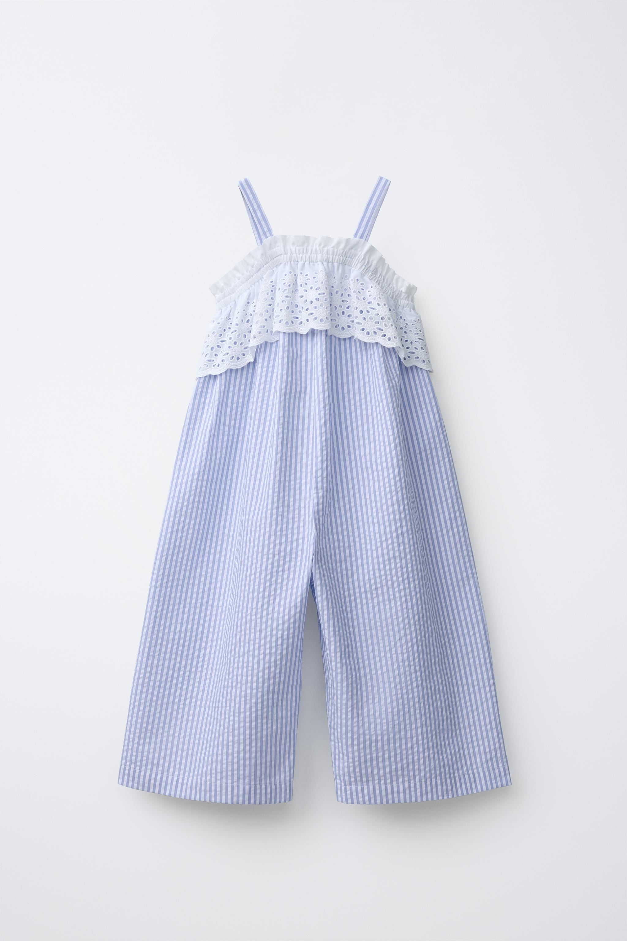 COMBINATION STRIPED AND SWISS EMBROIDERED JUMPSUIT | Zara US