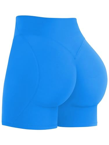 Sunzel No Front Seam High Waist Gym Shorts for Women, Squat Proof Biker Shorts with Tummy Control for Yoga Workout Running 5" Inseam Classic Blue Large | Amazon (US)