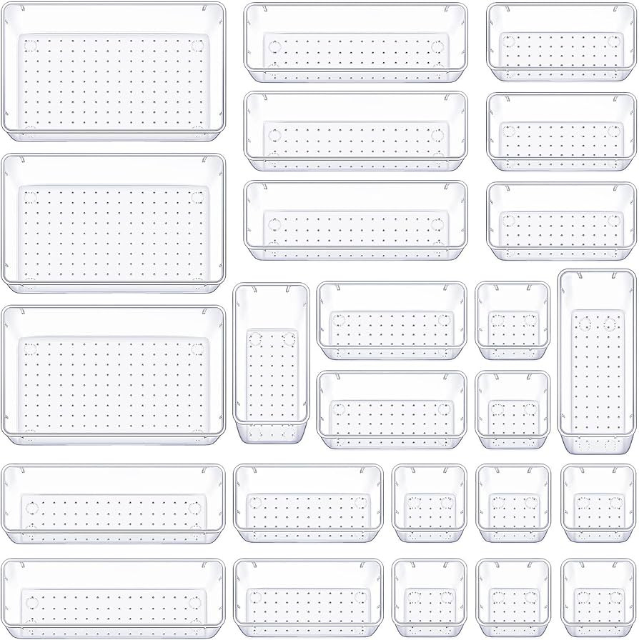 WOWBOX 25 PCS Clear Plastic Drawer Organizer Set, 4 Sizes Desk Drawer Divider Organizers and Stor... | Amazon (US)