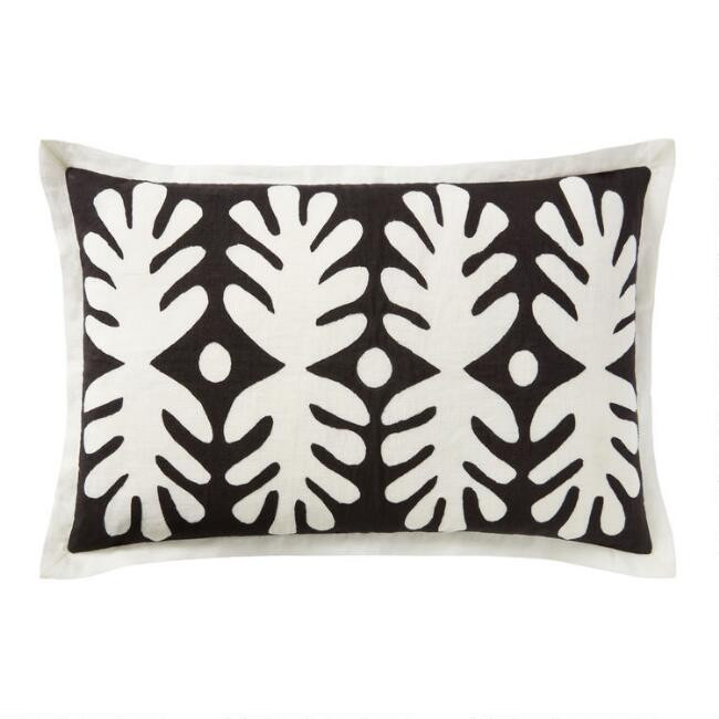 Justina Blakeney Marin Black and Ivory Leaf Lumbar Pillow | World Market