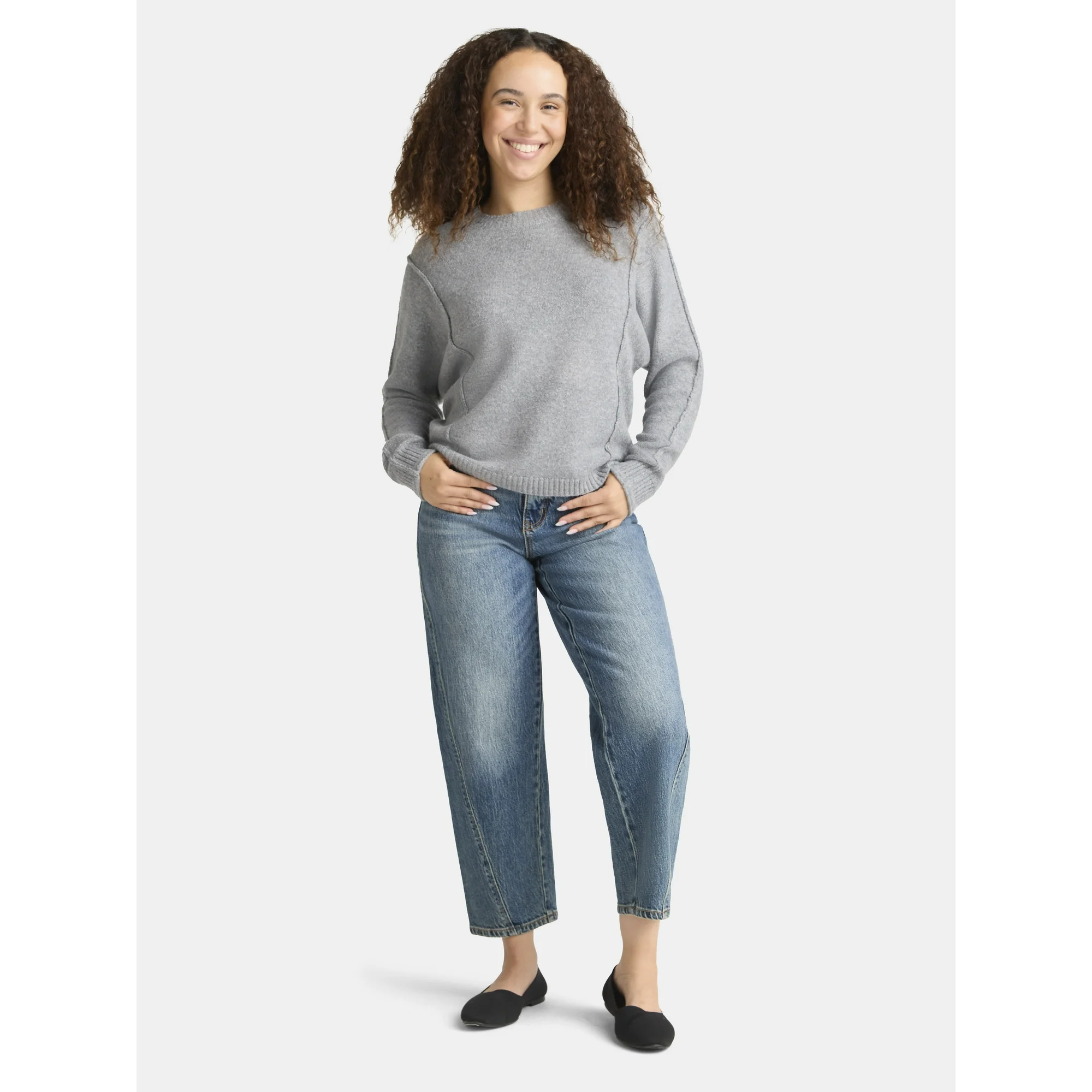 Time and Tru Women's Seamed Sweater with Long Sleeves, Midweight, Sizes XS-XXXL | Walmart (US)