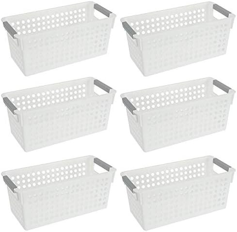 Bekith 6 Pack Plastic Storage Basket, Slim White Organizer Tote Bin Shelf Baskets for Closet Organiz | Amazon (US)