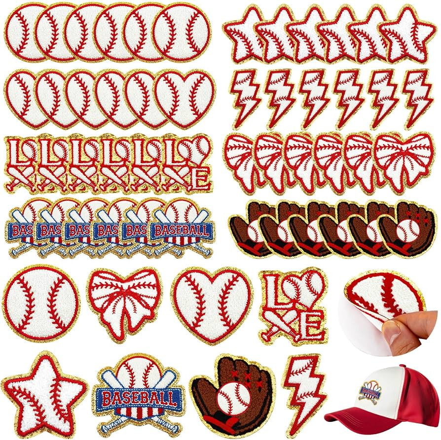48 Pcs Baseball Patches Chenille Self Adhesive Sports Game Day | Amazon (US)