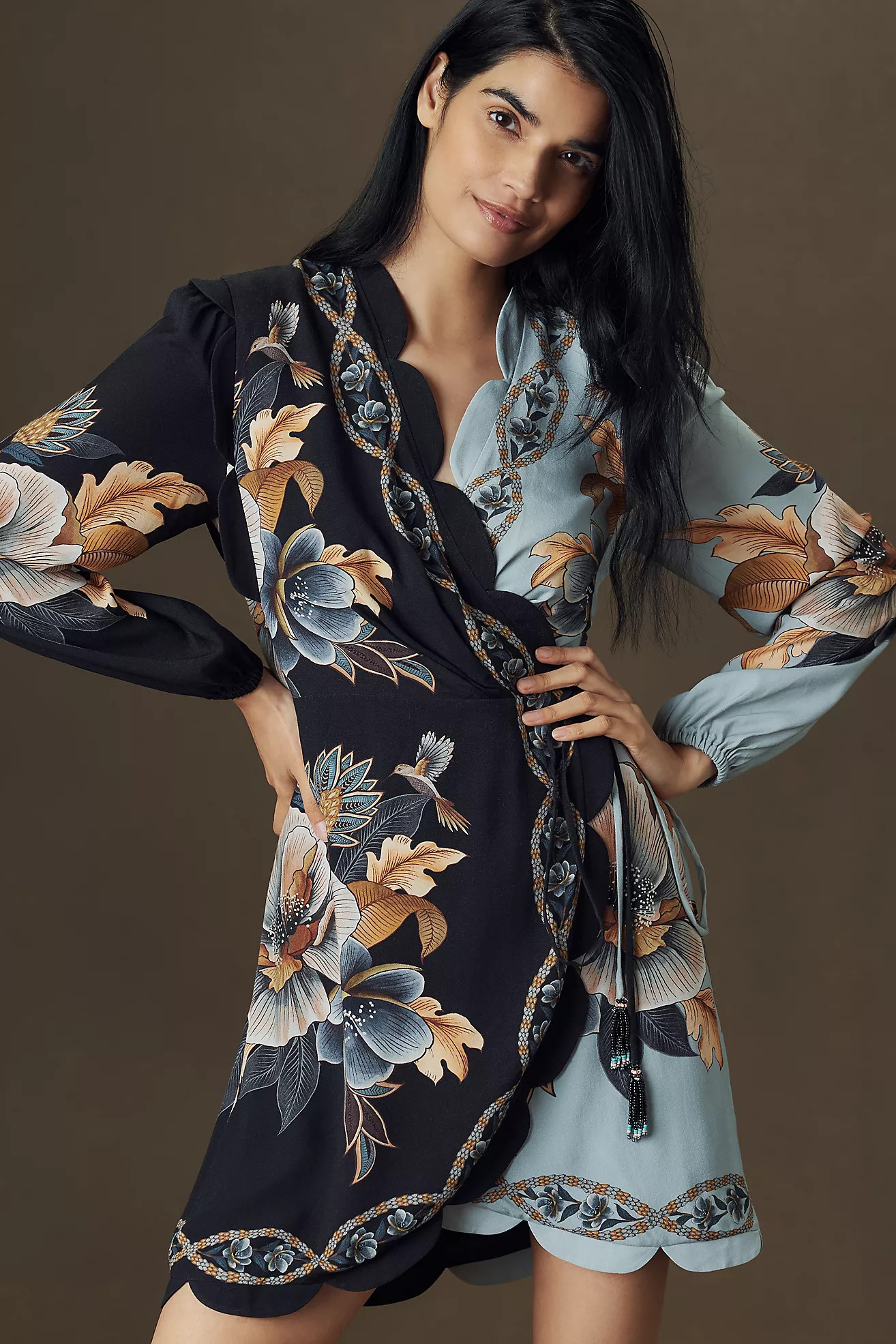 Farm Rio Snake Garden Mix Long-Sleeve Wrap Mini Dress | Anthropologie (US)