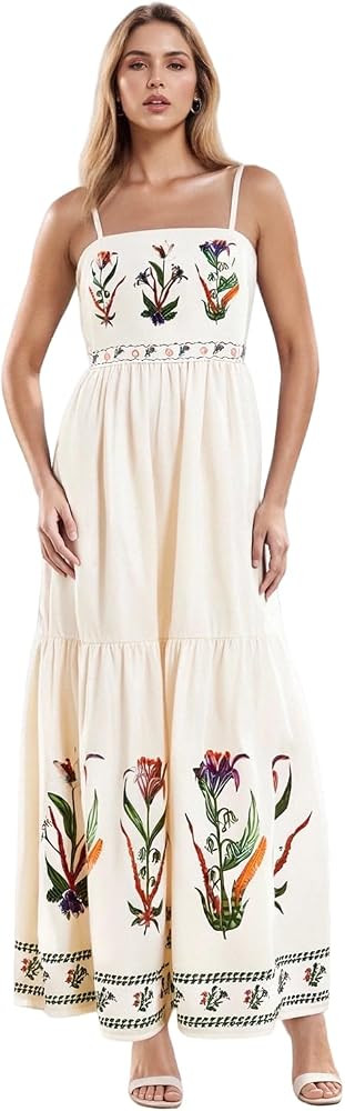 Women's Floral Sleeveless Long Maxi Dress Spaghetti Strap Backless Boho Slip Flowy Going Out Swin... | Amazon (US)