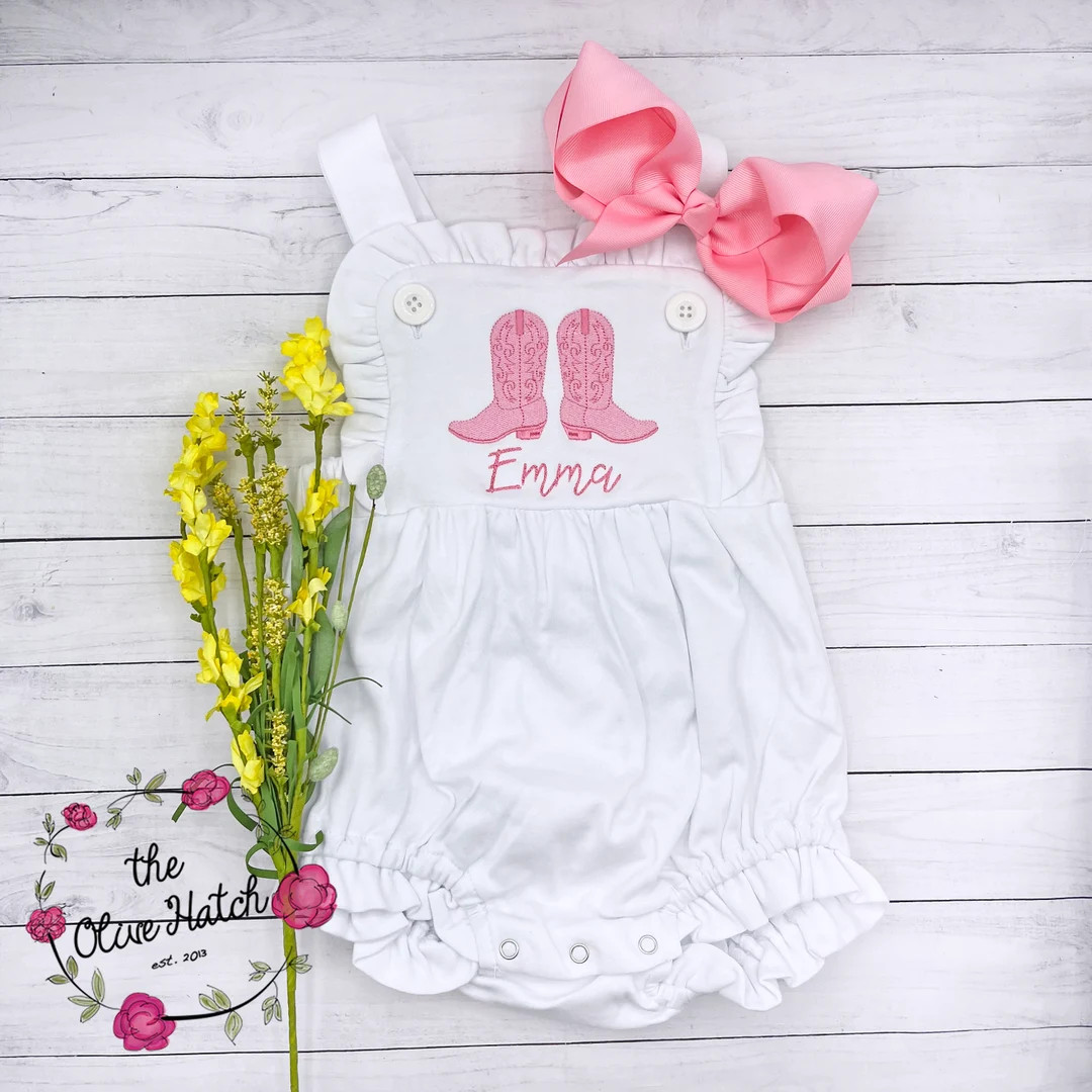 Cowgirl Outfit / Monogrammed Girls Sunsuit / Spring Girl Outfit / Boots Outfit / Rodeo Outfit / F... | Etsy (US)