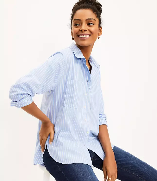Striped Pocket Tunic Shirt | LOFT