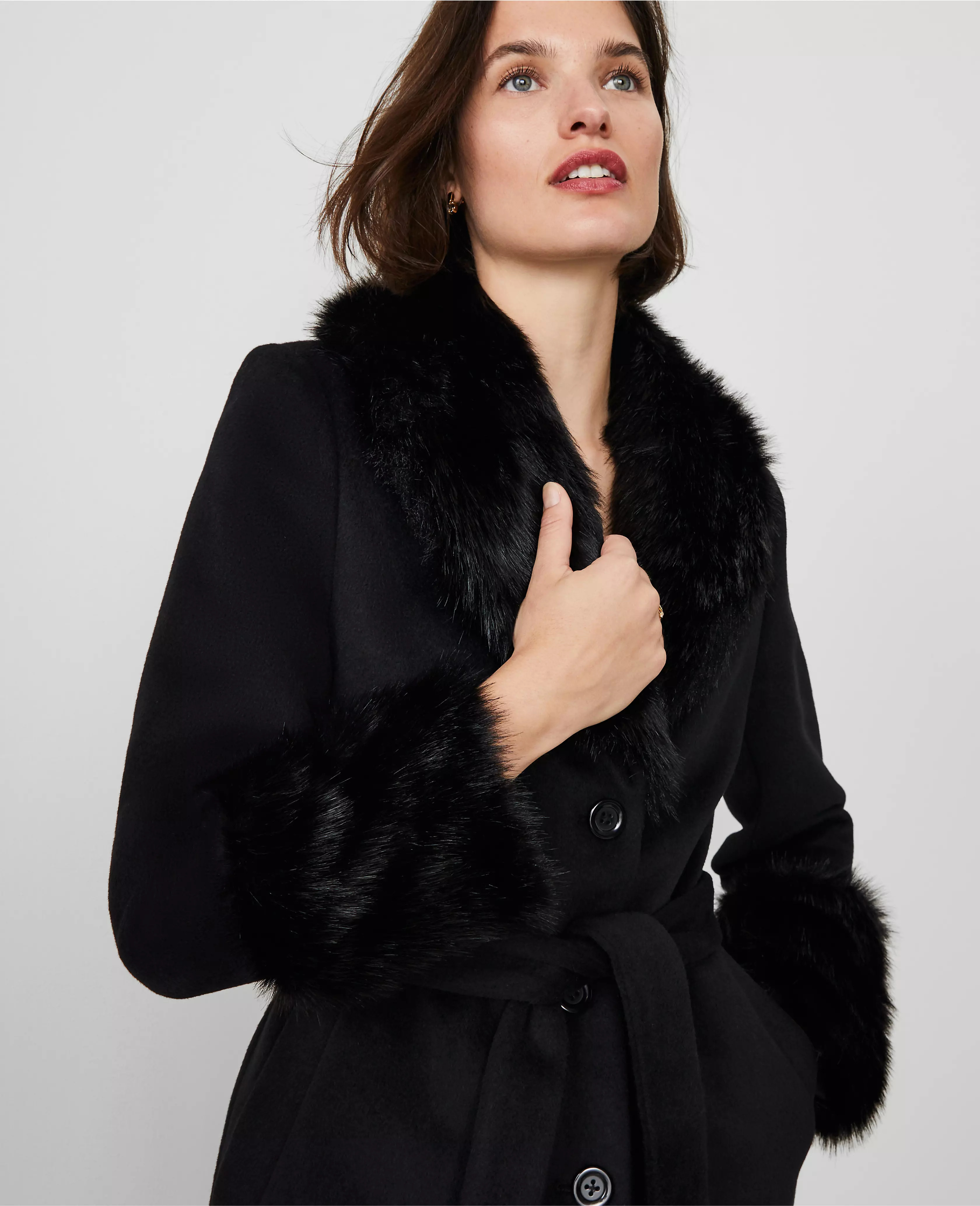 Faux-Fur-Trim Belted Coat | Ann Taylor (US)