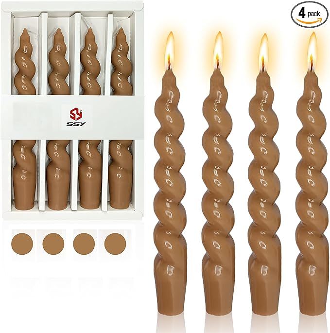 Spiral Taper Candle Brown Candlestick,Gedengni 4pcs Cute Candle Sticks Short Twisted Candlesticks... | Amazon (US)