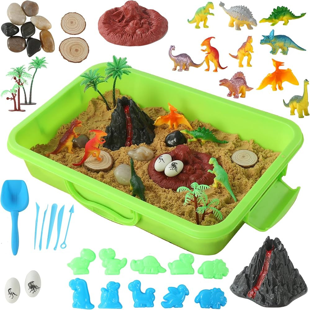 sikmcle Dinosaur Sensory Bin Toy for Kids Ages 3-6+, Dinosaur Toys and Play Sand Kit, Sensory Bin... | Amazon (US)