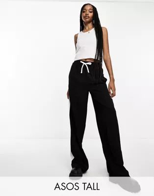 ASOS DESIGN Tall pull on trouser with contrast panel in black | ASOS (Global)