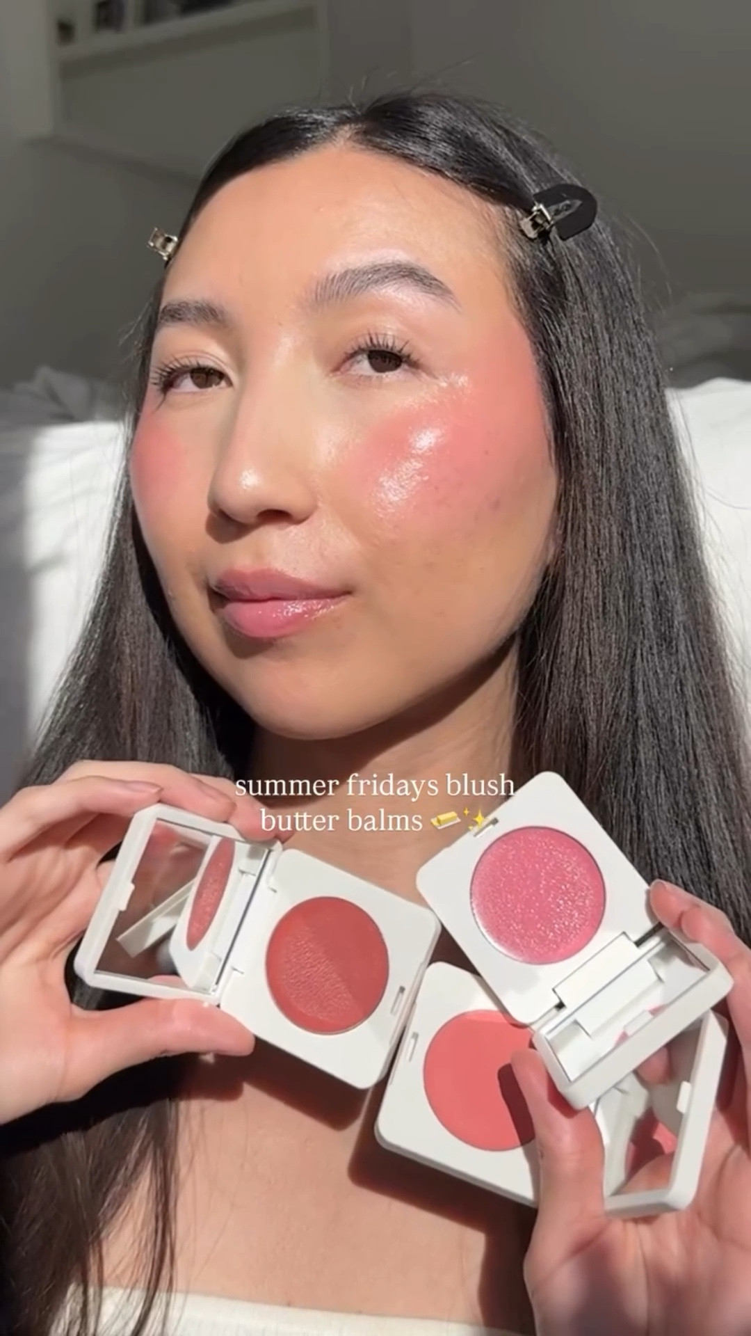 NEW @summerfridays blush butter balms 🧈

the perfect dewy blushes omggg 

shades:
🍓 soft strawberry
🥂 sweet rosé
🌺 toasted terracotta 

#summerfridays #blush #summerfridaysblush #makeup #beauty #reels #glowyblush

#LTKBeauty #LTKGiftGuide