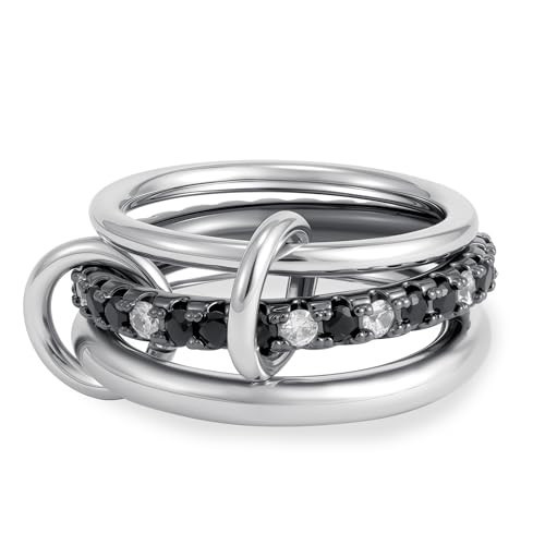 Eaciy Gold Stackable Rings for Women, 14k Gold Plated Black Cubic Zirconia Rings, Silver Gold Multi Ring Mixed Metals Stackable Ring Set for Women Non Tarnish Size 8 | Amazon (US)