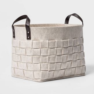Woven Felt Rectangular Basket with Faux Leather Handles White - Threshold™ | Target
