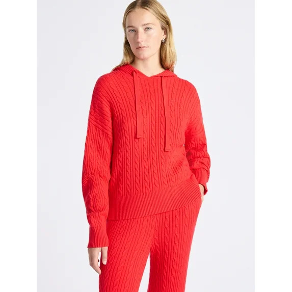 Free Assembly Women's Cozy Yarn Cable Knit Hoodie Sweater, Midweight, Size XS-XXL | Walmart (US)