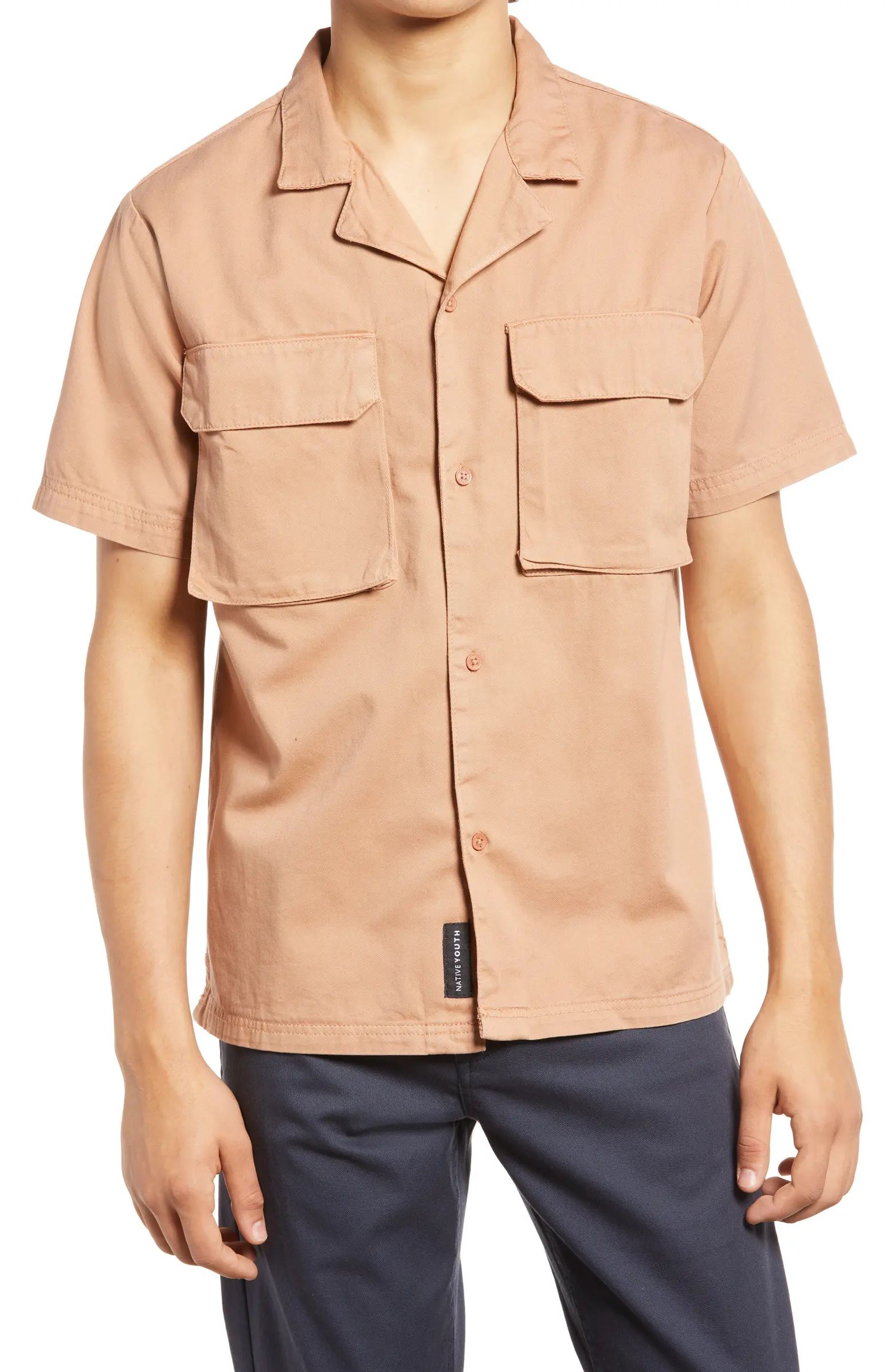 Native Youth 3D Pocket Cotton Button-Up Camp Shirt | Nordstrom | Nordstrom