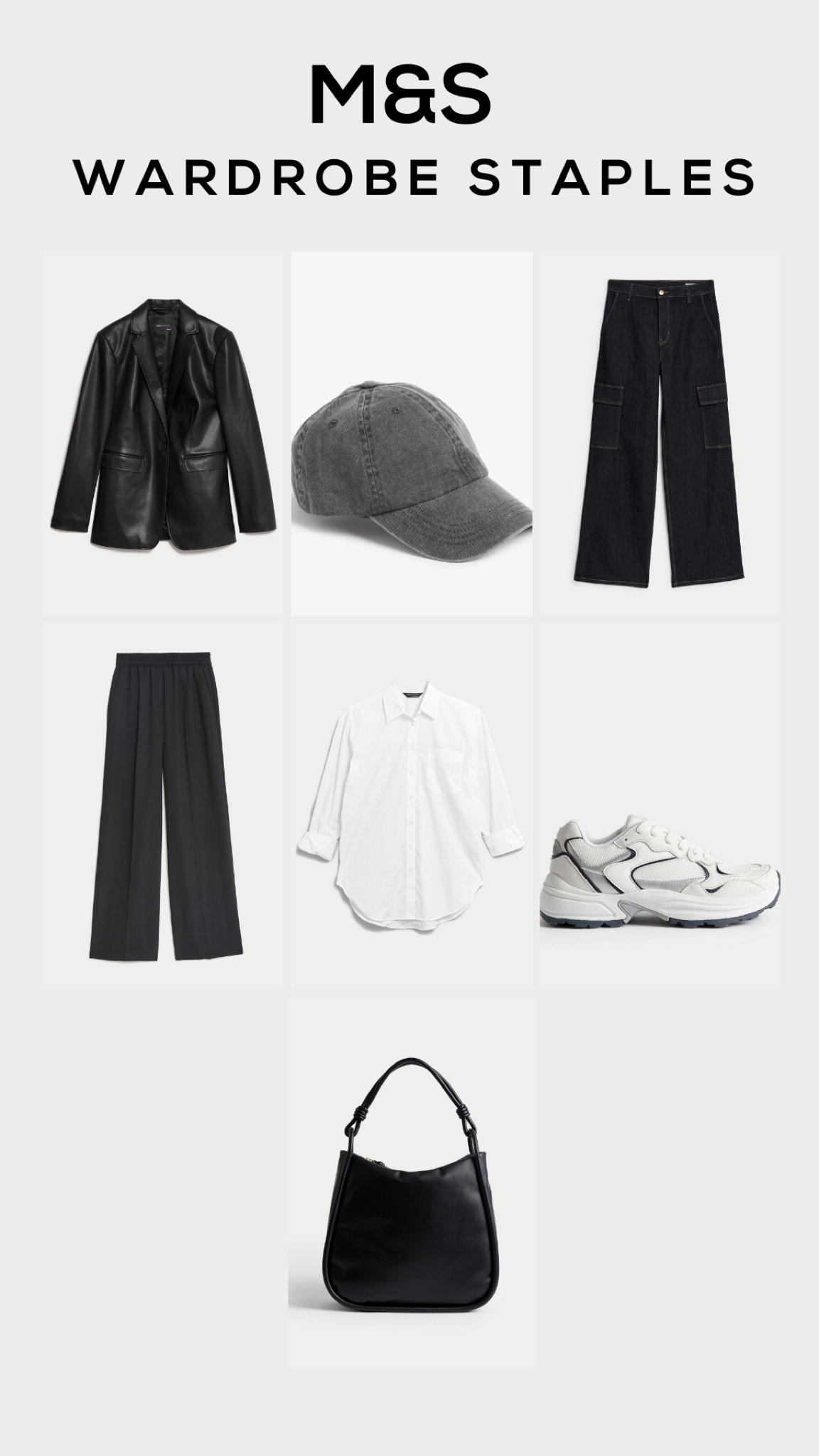 M&S favourites. Essentials. Wardrobe staples. Monochrome. Accessories. Trousers. Jeans. Shoes. Trainers. Cap. Ganni bag dupe. Faux leather. 

#LTKstyletip #LTKeurope #LTKSeasonal