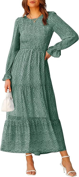 BTFBM Women Casual Long Sleeve Crew Neck Fall Dress Bohemian Relaxed Fit Floral Flowy Maxi Dresse... | Amazon (US)