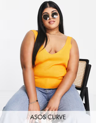ASOS DESIGN Curve knitted v neck cami in orange | ASOS (Global)
