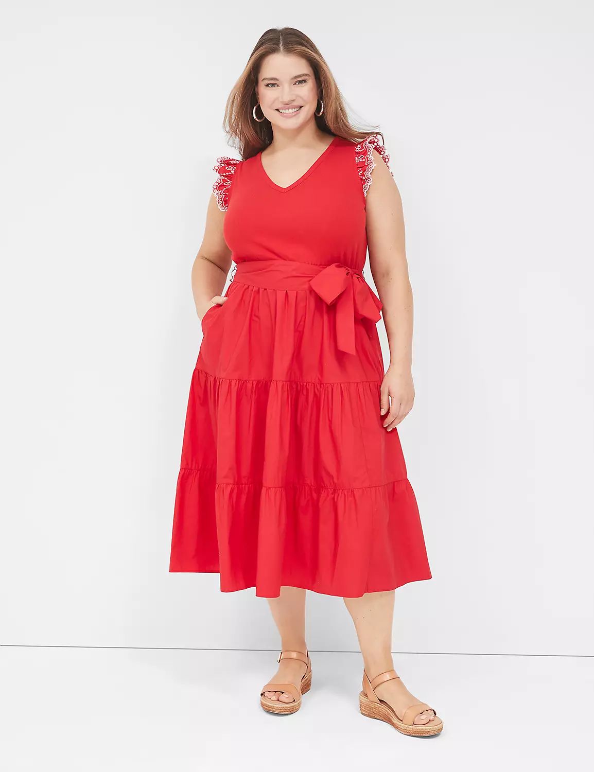 Eyelet-Sleeve Belted Dress | LaneBryant | Lane Bryant (US)