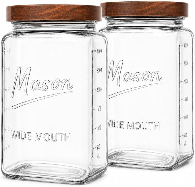 1 Gallon Glass Jars with Wooden Lids - Extra Large Mason Jars Wide Mouth with Airtight Wood Lids ... | Amazon (US)