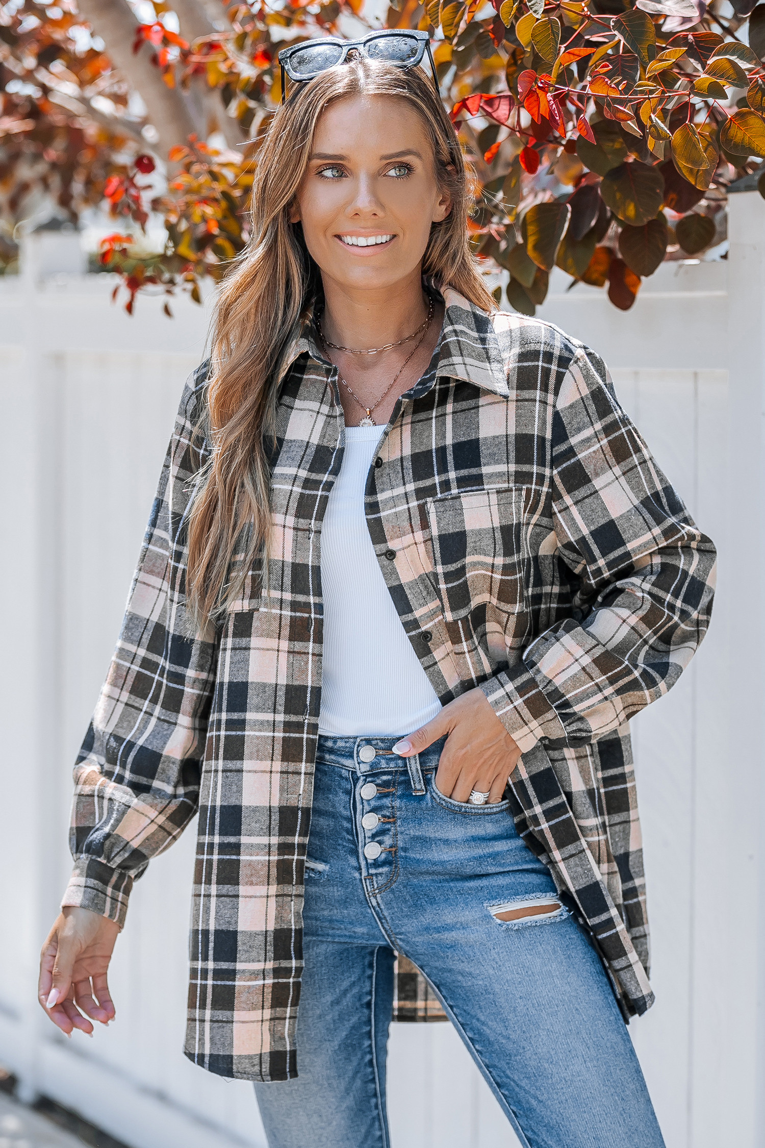 Plaid Collared Long Sleeve Button Up Shirt - S | Cupshe US