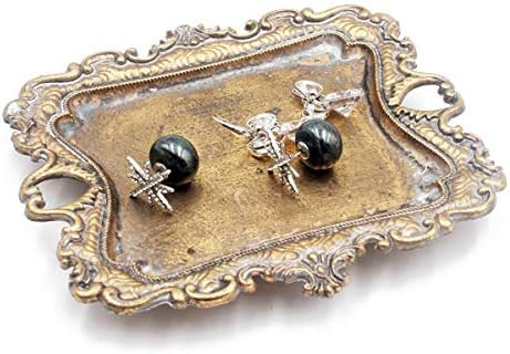 Funly mee Small Antique Trinket Dish Vintage Gold Metal Jewelry Tray, Ring Holder-5 x 4.4 inches | Amazon (US)