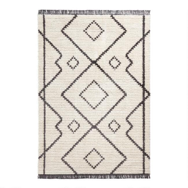 Black and Ivory Diamond Moroccan Style Shag Medina Area Rug | World Market