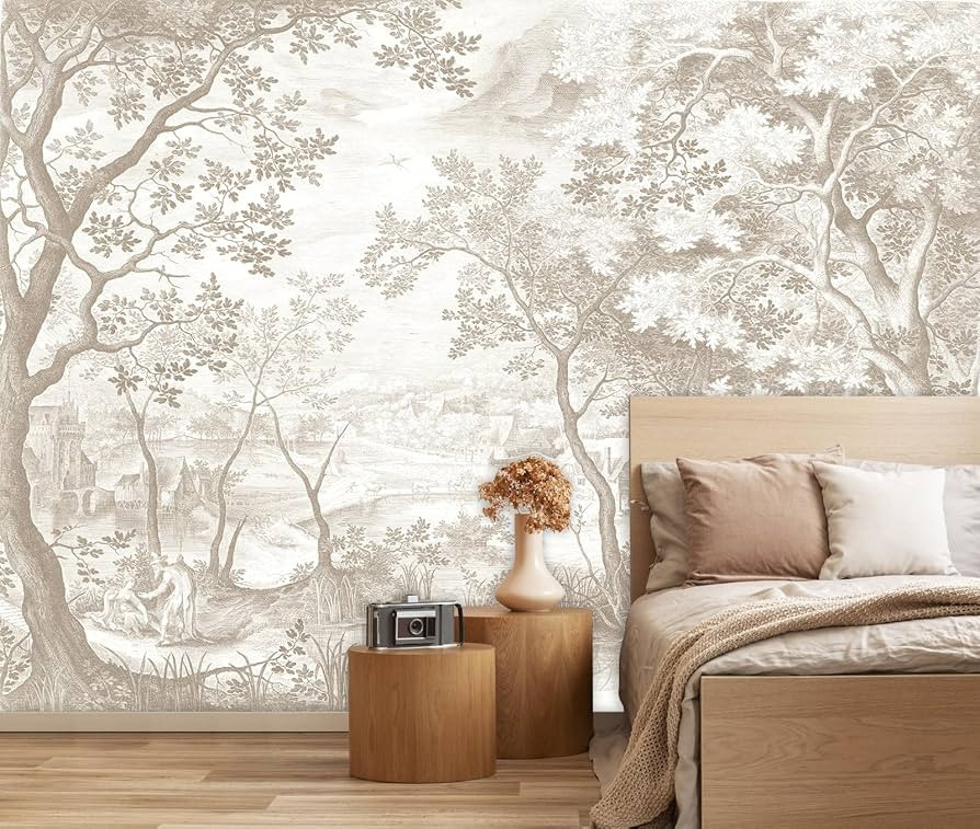 Vintage Beige Forest Woodland Mural Wallpaper for Bedroom Living Room (Not Peel n' Stick) | Amazon (US)