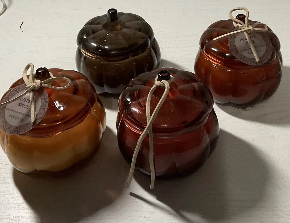 ⚡️Threshold Glass Pumpkin 1-Wick Candle White 4oz (4 Lot) Assorted Scents | eBay US