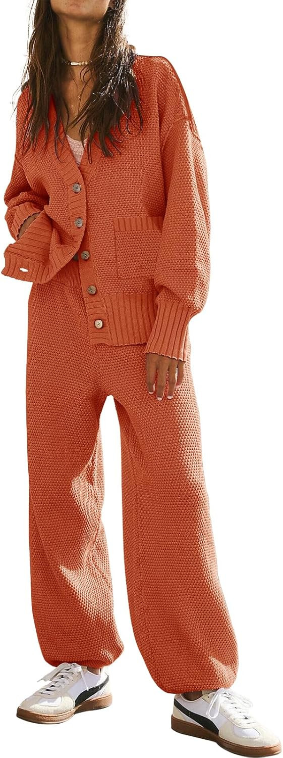 ETCYY NEW Women's 2 Piece Outfit Lounge Set Trendy Cardigan Sweater Pants Sets V Neck Button Pock... | Amazon (US)