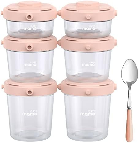Supermama Baby Food Containers Freezer Safe - 6 Set(2/4/7oz), Baby Food Jars with Lids, Freezer S... | Amazon (US)