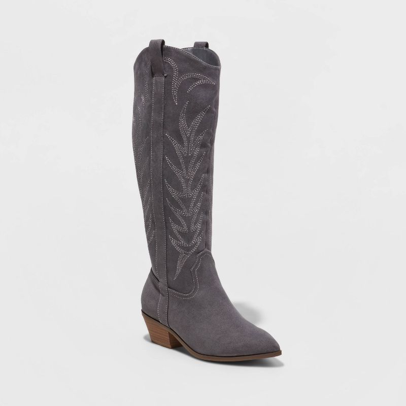 Women&#39;s Sadie Wide Calf Western Boots - Universal Thread&#8482; Charcoal Gray 5.5WC | Target