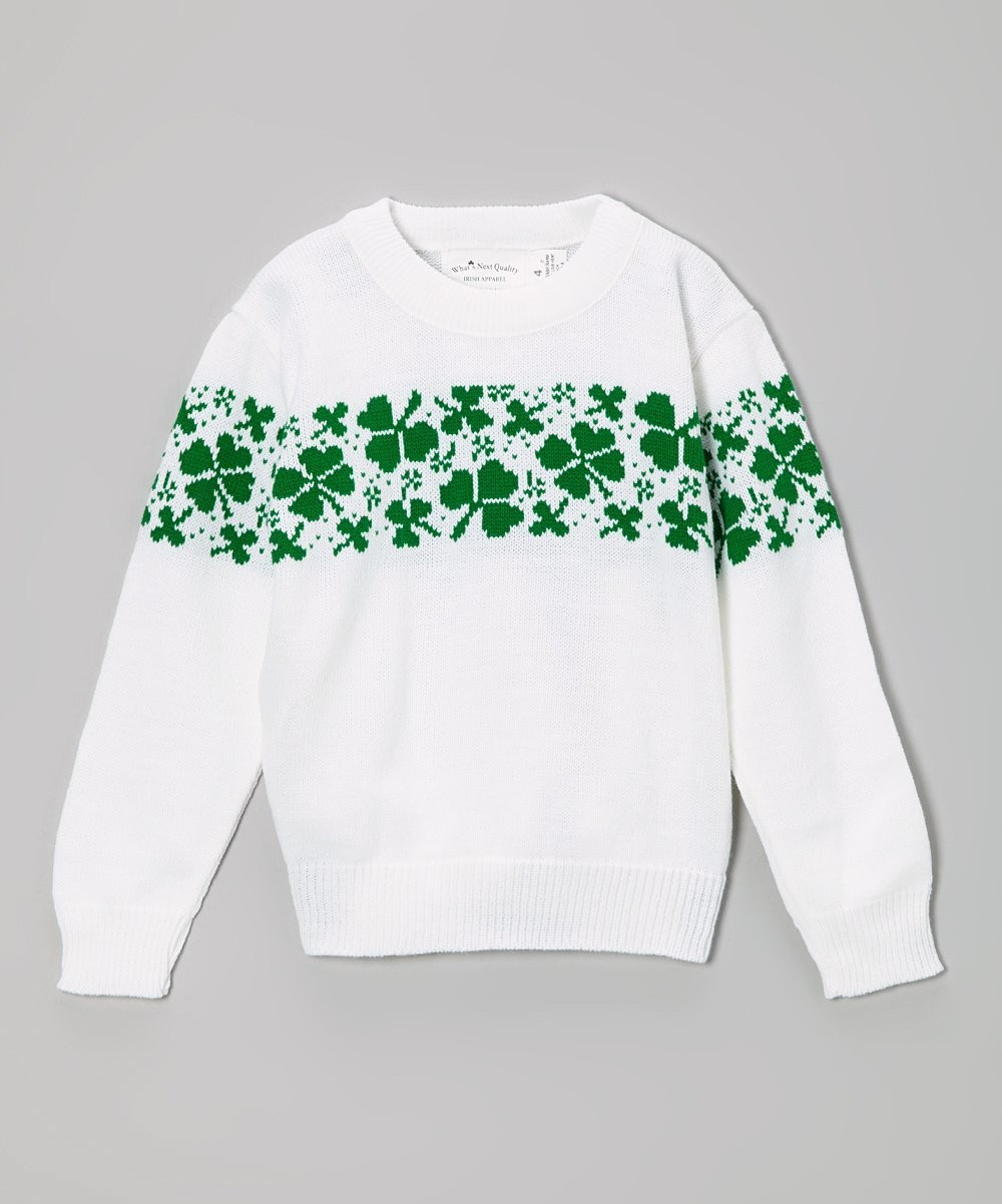 ishopirish Pullover Sweaters - White & Emerald Shamrock Sweater - Toddler | Zulily