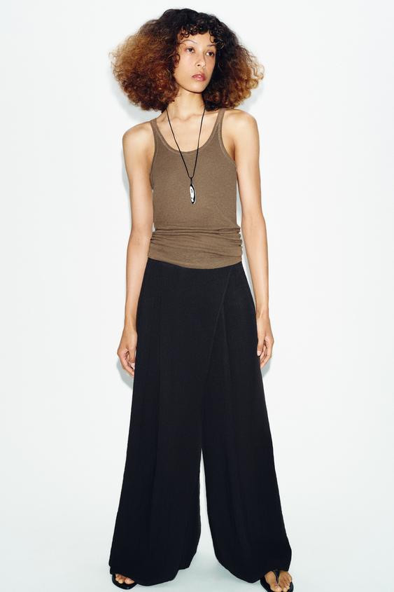 WRAP FRONT WIDE LEG PANTS | Zara US