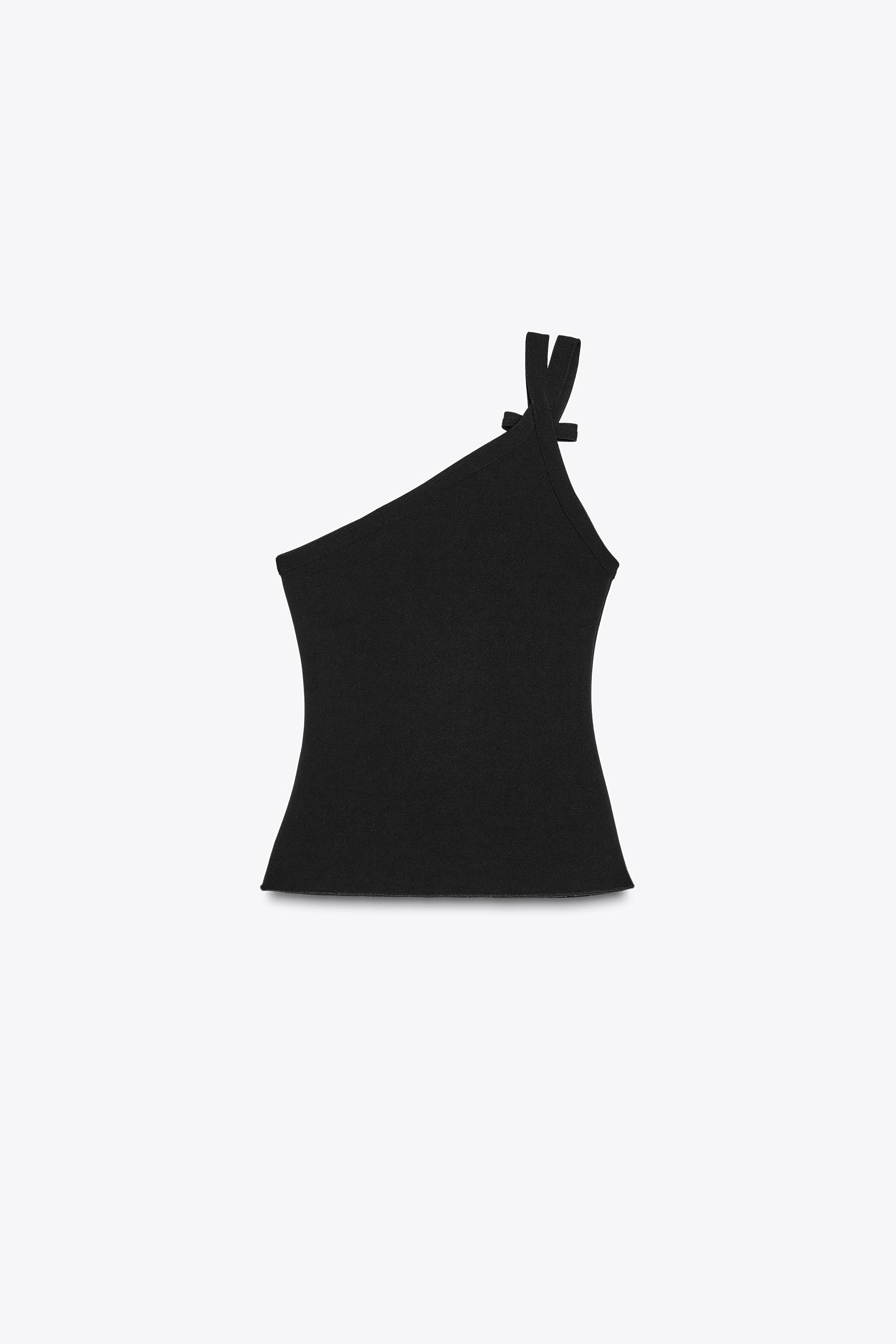 Stretch knit top. Asymmetric neckline in stretch fabric. Thin straps with tie in the same fabric.... | Zara US