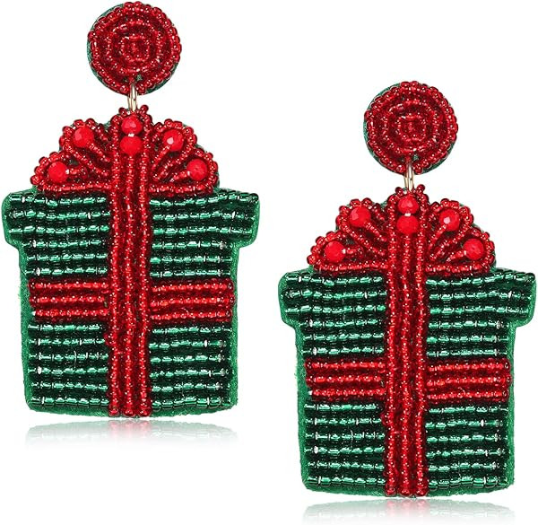 Christmas Beaded Earrings Hypoallergenic Christmas Tree Snowflake Dangling Earrings Cute Xmas San... | Amazon (US)