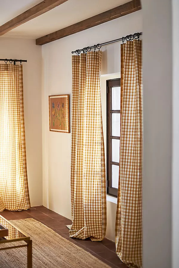 Cotton Linen Gingham Curtain | Anthropologie (US)