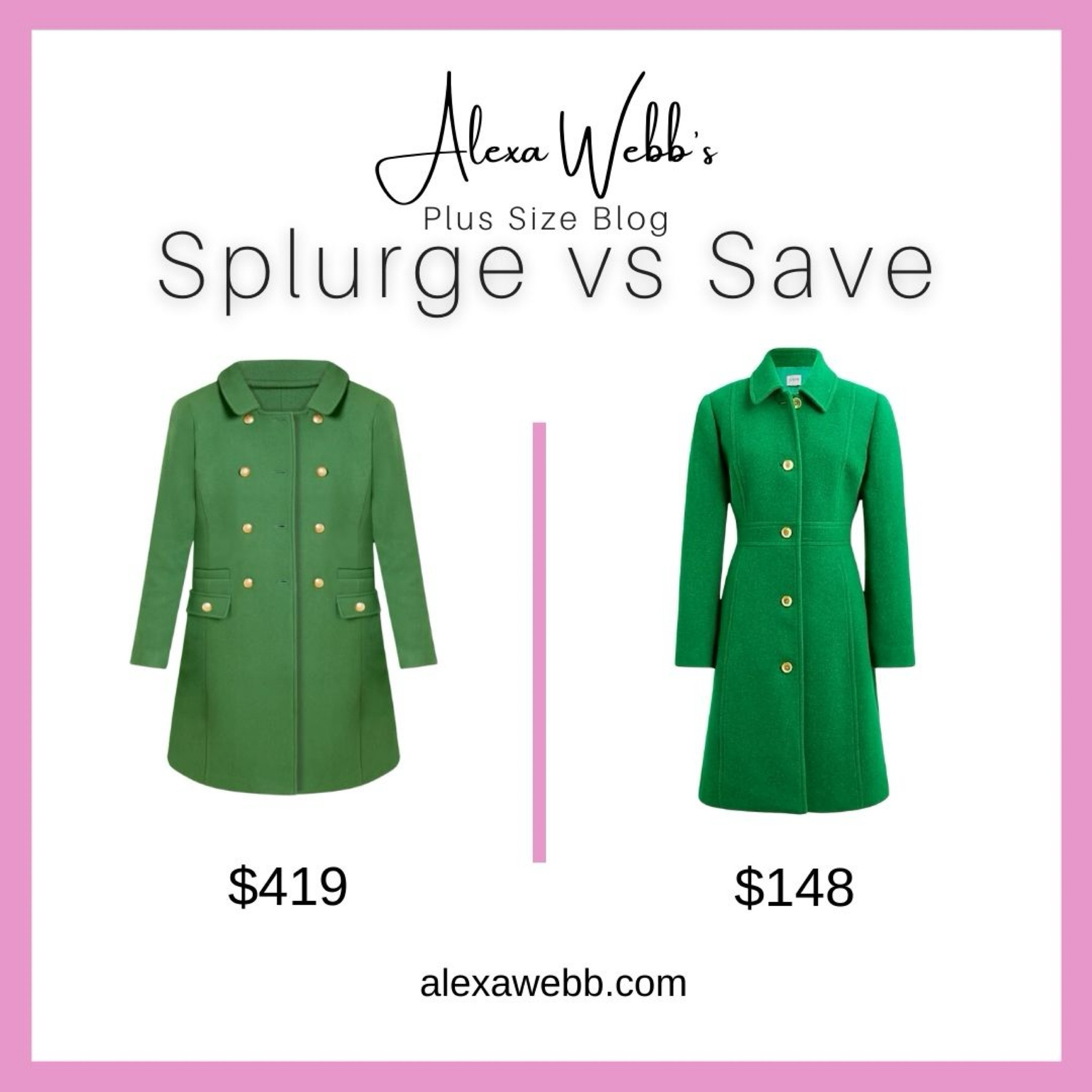 Plus Size Green Coat - Splurge vs Save by Alexa Webb #plussize

#LTKStyleTip #LTKPlusSize #LTKSeasonal