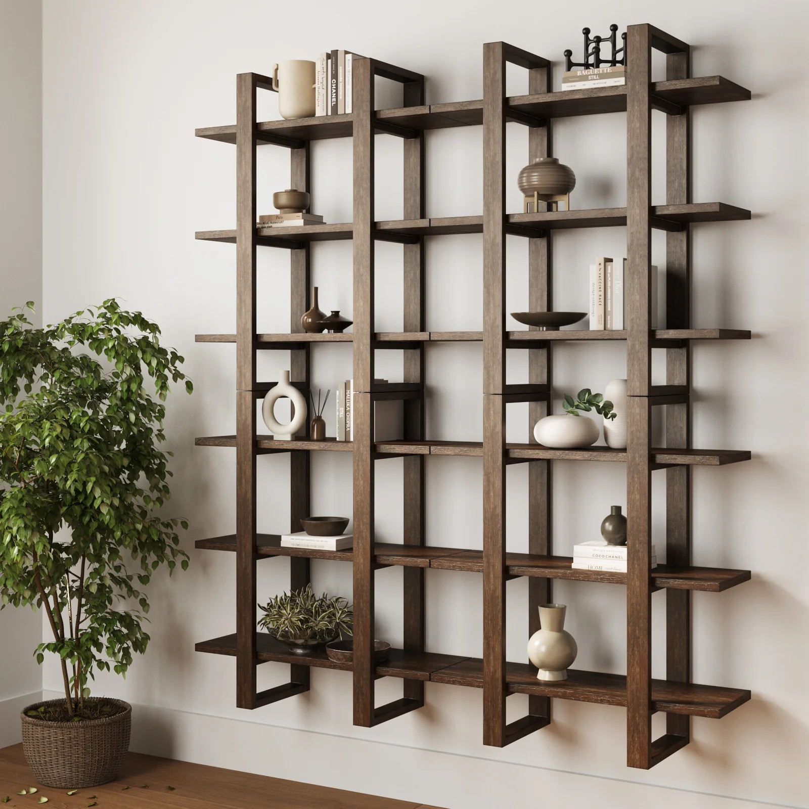 Solid Wood Wall Shelves Dark Brown (Set of 4) | Nathan James