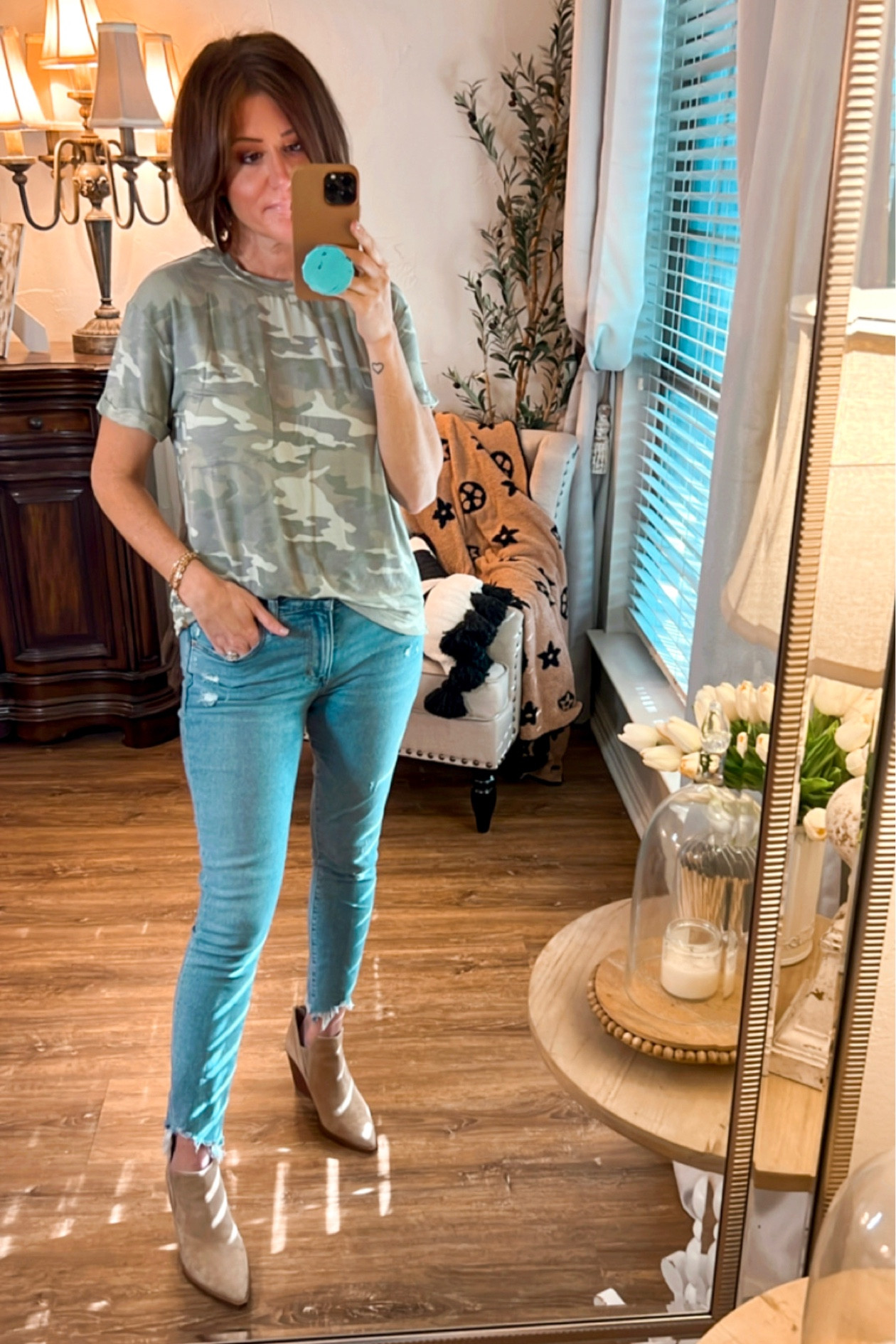 Camo shirt, wearing size small but wish I would have sized up to a medium for a longer fit.  

#LTKunder50 #LTKstyletip