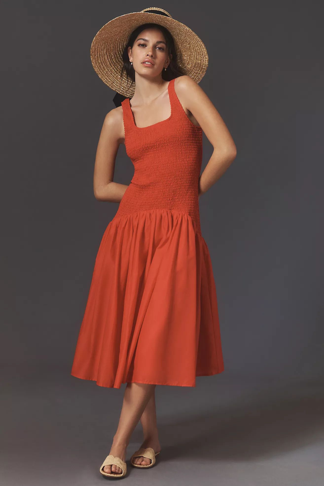 Hutch Sleeveless Smocked Drop-Waist Midi Dress | Anthropologie (US)